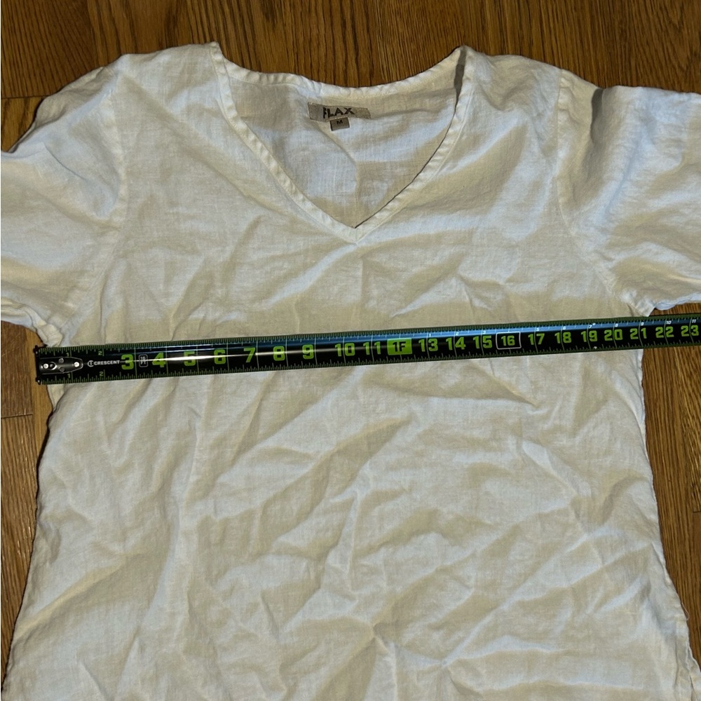 Flax White‎ V Neck Pullover Shirt Lagenlook Minimalist Quiet Luxury - Picture 7 of 11
